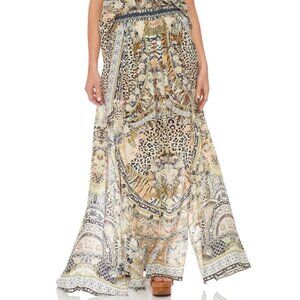 Camilla 'Moto Maiko' Elastic Waist Split-Detail Silk Maxi-Skirt, Multicolor